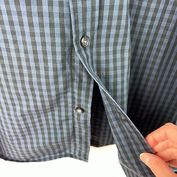 Banana Republic Blue Black Cotton Gingham Checkered Slim Fit Shirt Men's Sz XXL - Picture 5 of 9